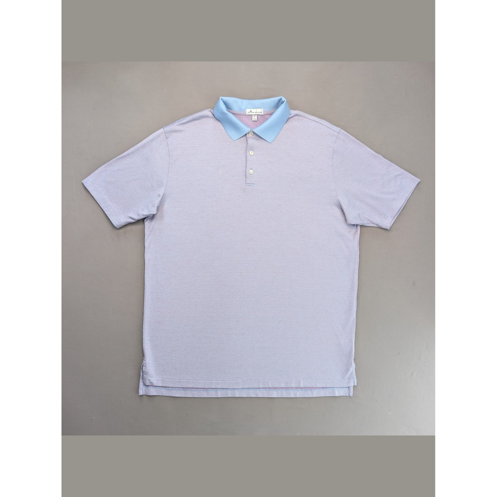 Peter Millar Mens XL Purple Blue Micro Stripe 100% Cotton Golf Polo Shirt